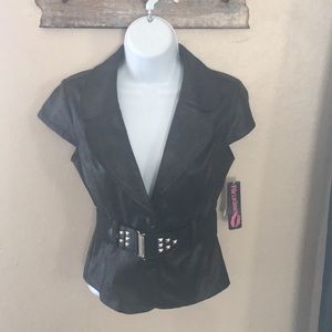 Biker style Short sleeve fake looking leather top